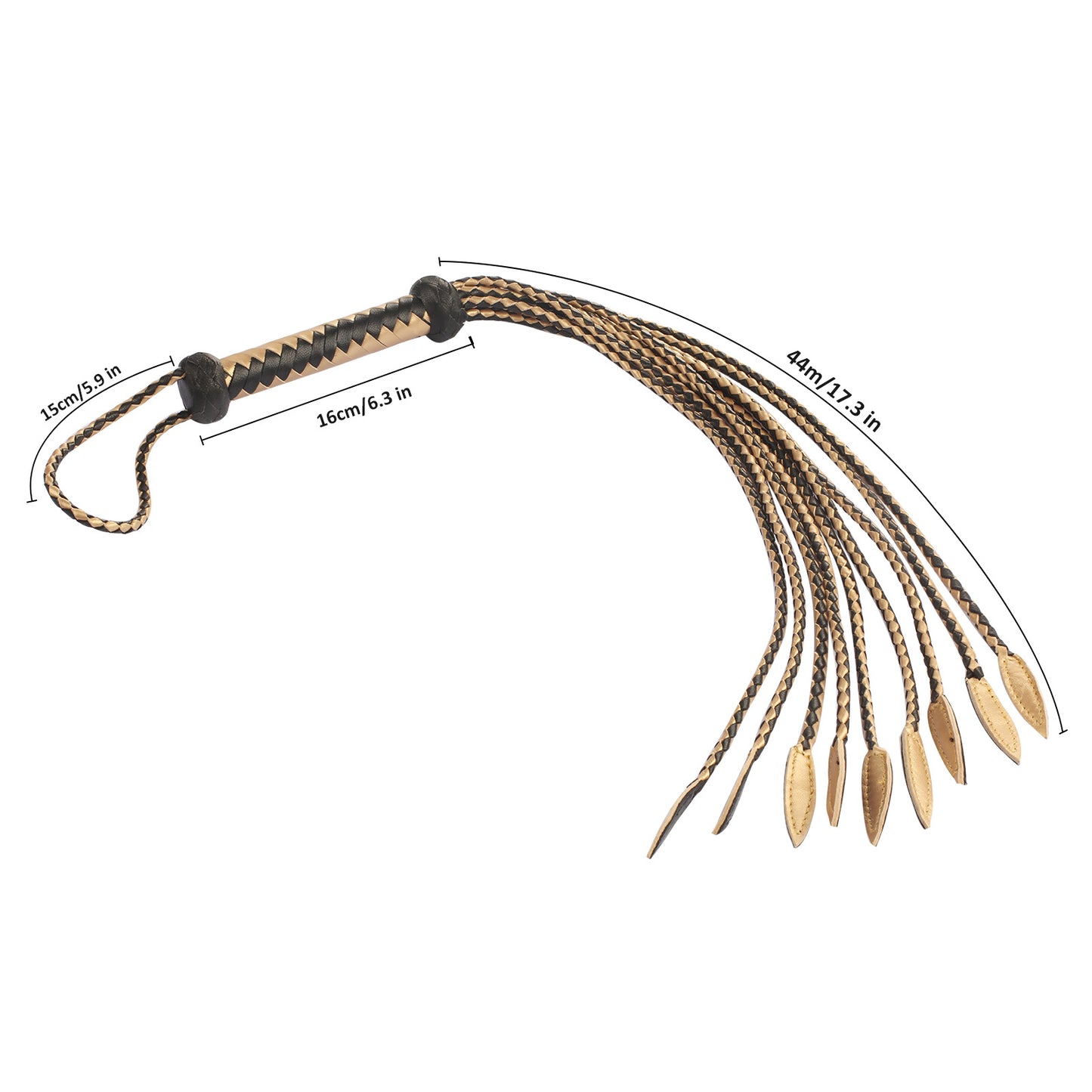 Schwarze goldene handgeflochtene 36-Strang Peitsche mit Holzgriff