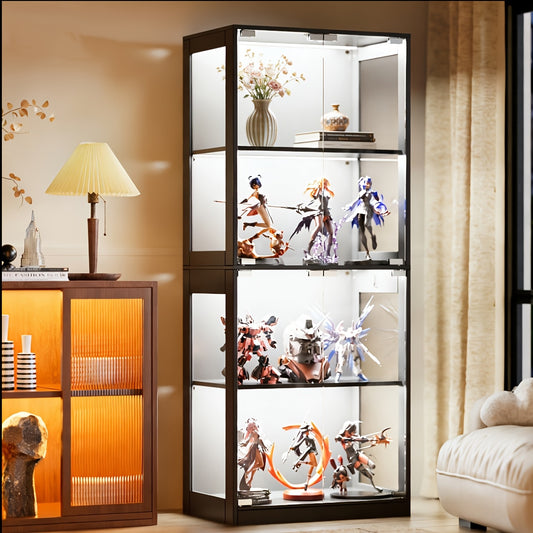 Glasvitrine, Aufbewahrungsschrank, Schwarz, Vierlagige Glasvitrine