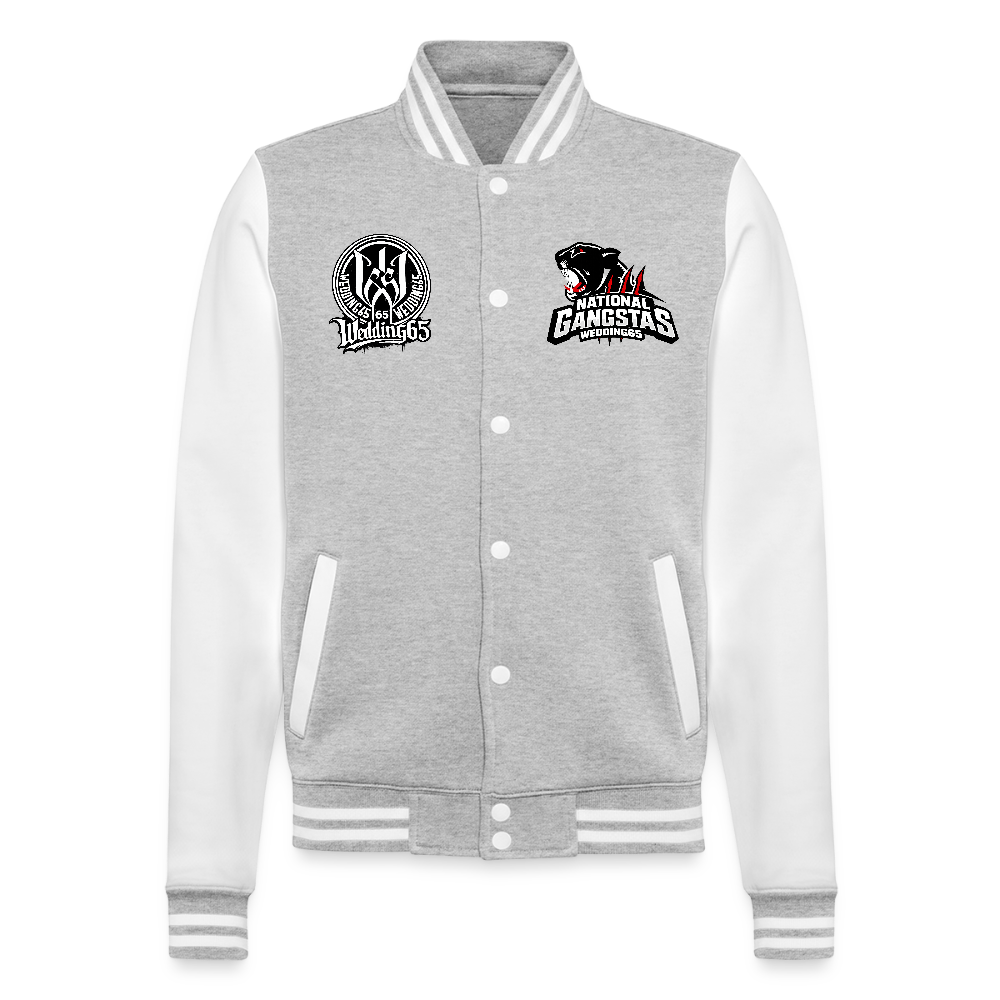 W65 Wedding65 College-Sweatjacke - Grau meliert/Weiß