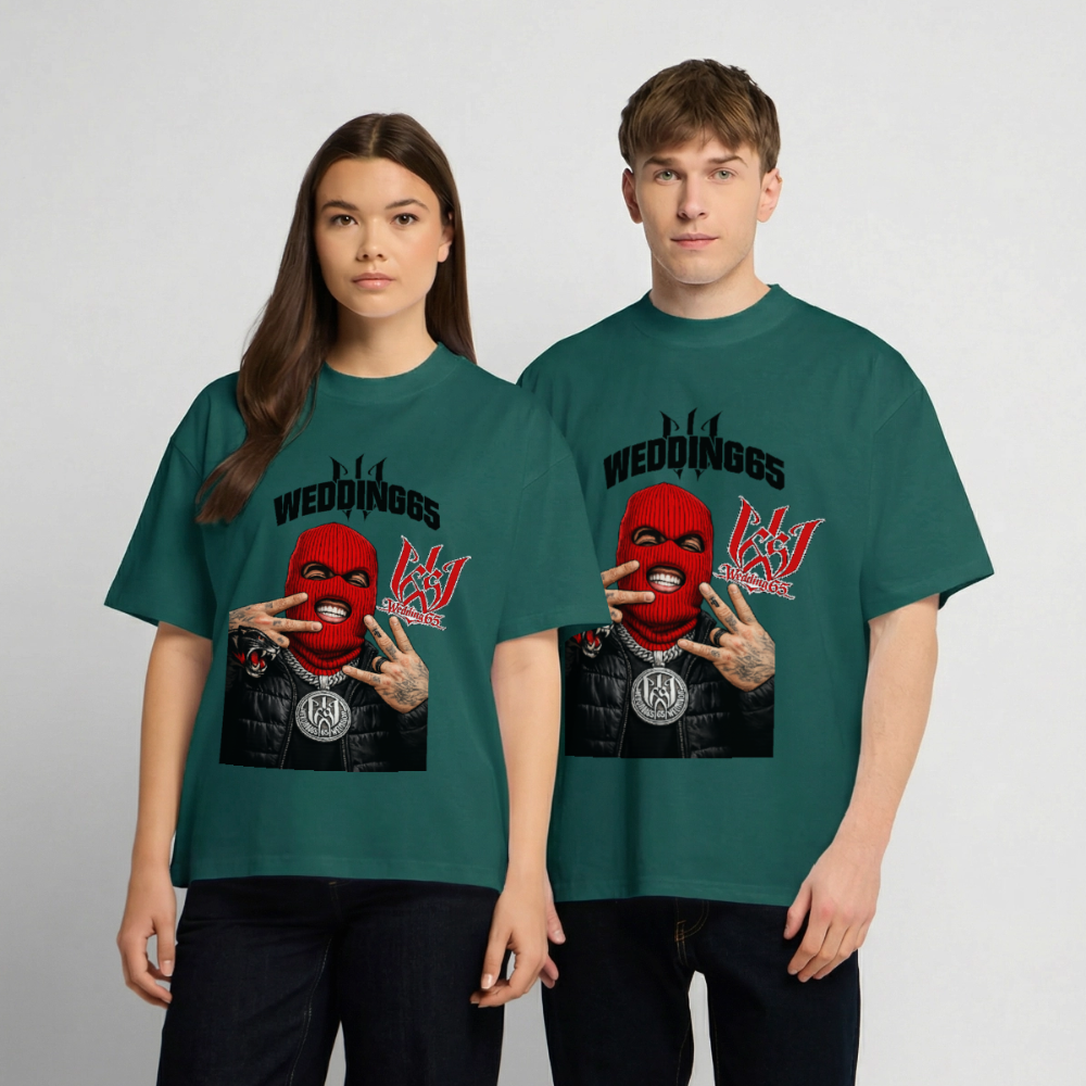 Red Mask White Wedding65 Heavy Oversize T-Shirt - hunter Green