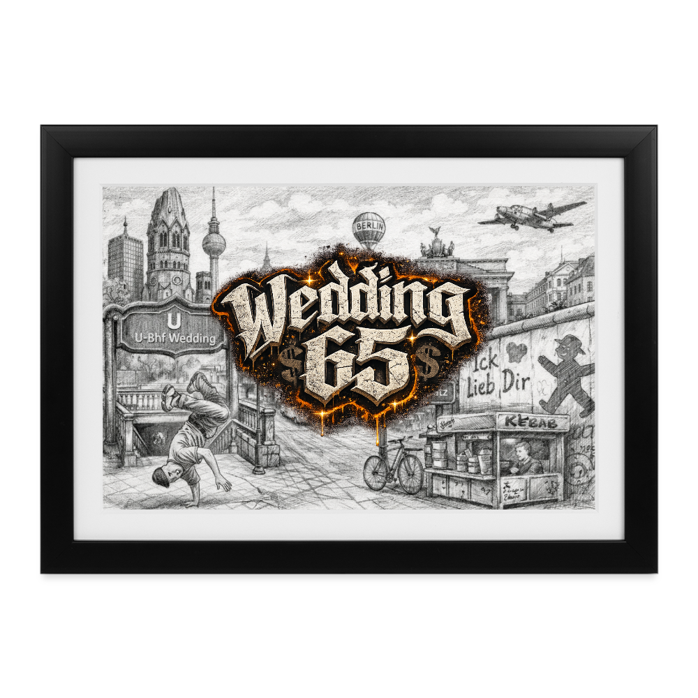 Berlin City Wedding 65 Gerahmtes Poster (37 × 27 cm) - Schwarz