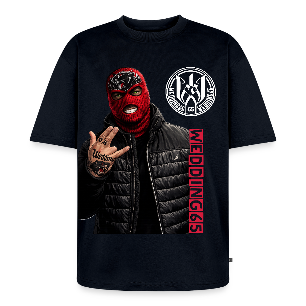 Red Mask Wedding65 Unisex Premium Oversized Bio T-Shirt - Navy