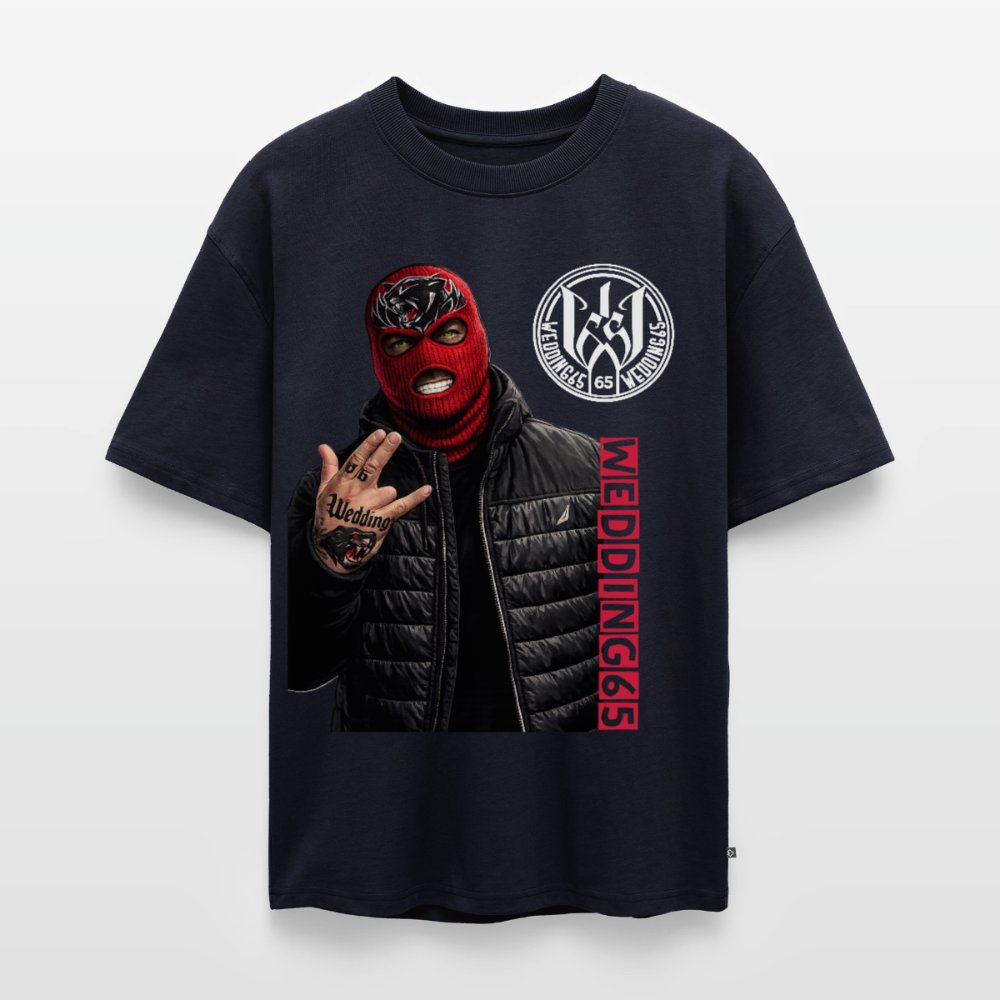 Red Mask Wedding65 Unisex Premium Oversized Bio T-Shirt - Navy