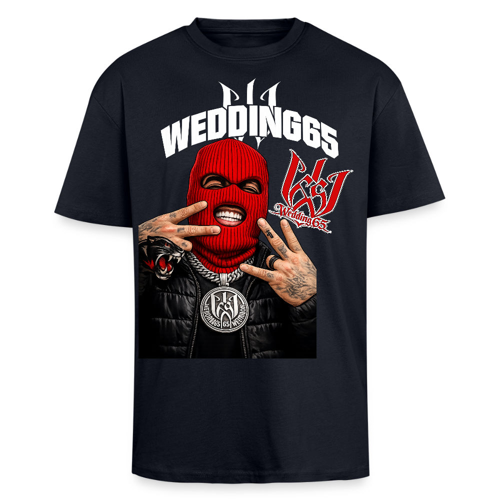 Red Black Mask Wedding65 Heavy Oversize T-Shirt - French Navy