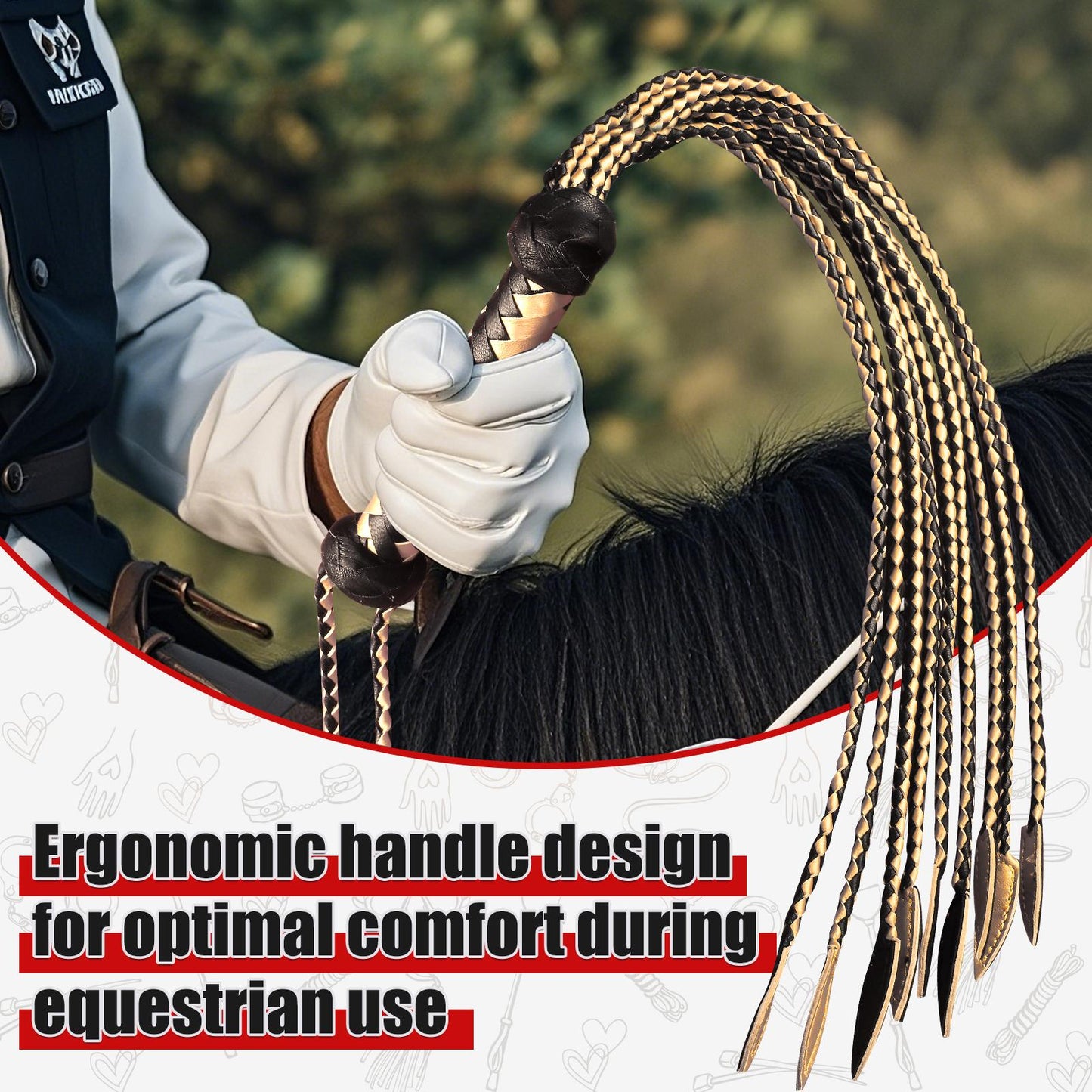 Schwarze  goldene handgeflochtene 36-Strang Peitsche mit Holzgriff