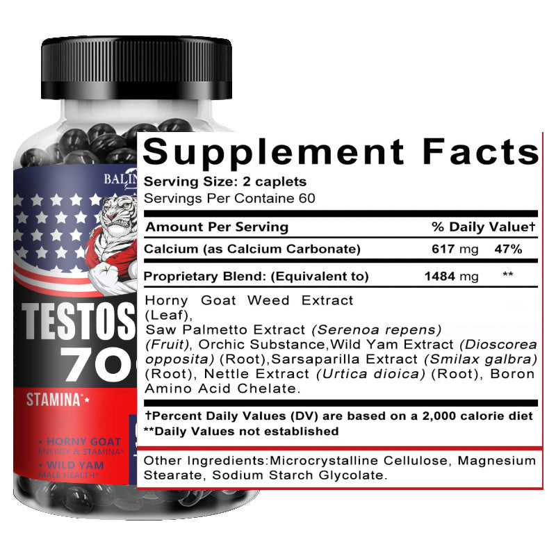 Testosteron-Ergänzungsmittel - mit Kalzium, Brennnessel & Sägepalme - Unterstützt Regulierte Energieniveaus - 120 Kapseln